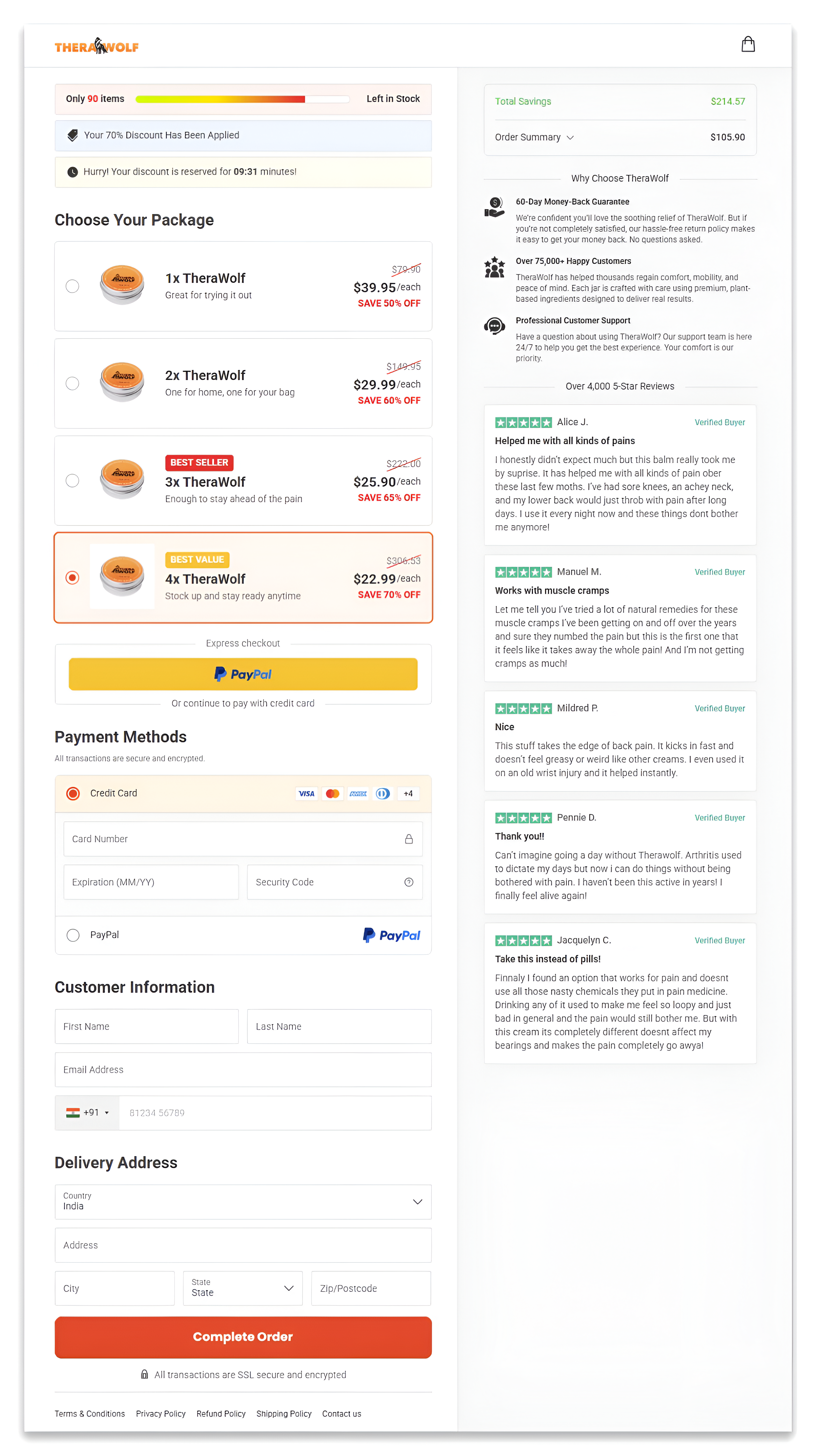 therawolf pain relief balm checkout page